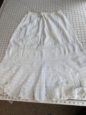 Vintage 1940s 1950s White Cotton Half Slip Petticoat Lace Embroidered Cutwork